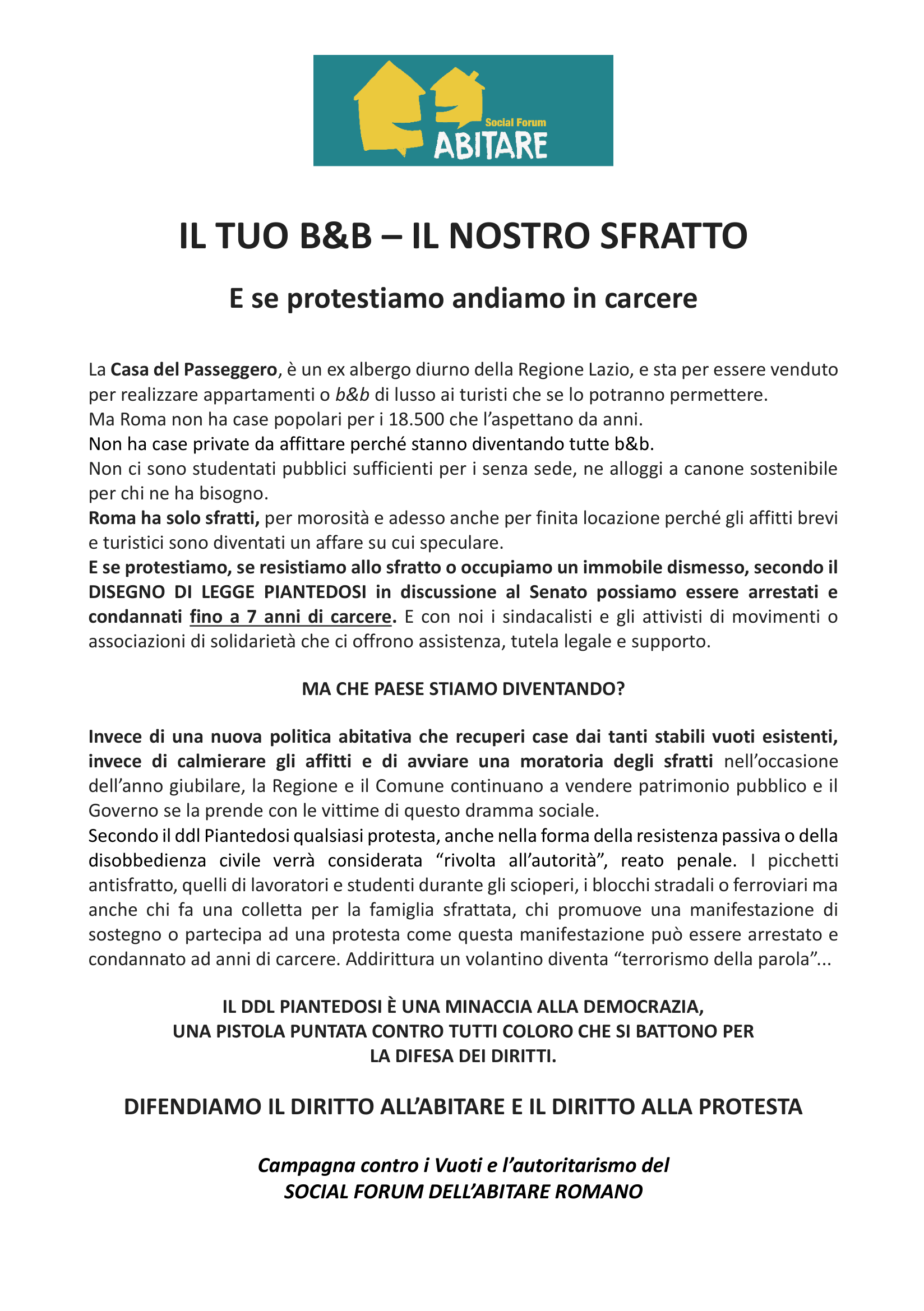 Il tuo B&B – Il nostro sfratto